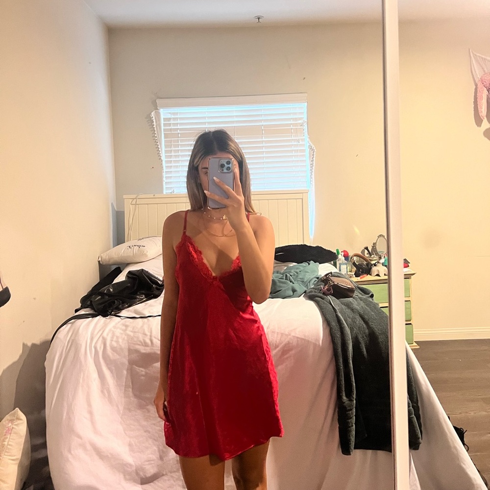 Red slip dress